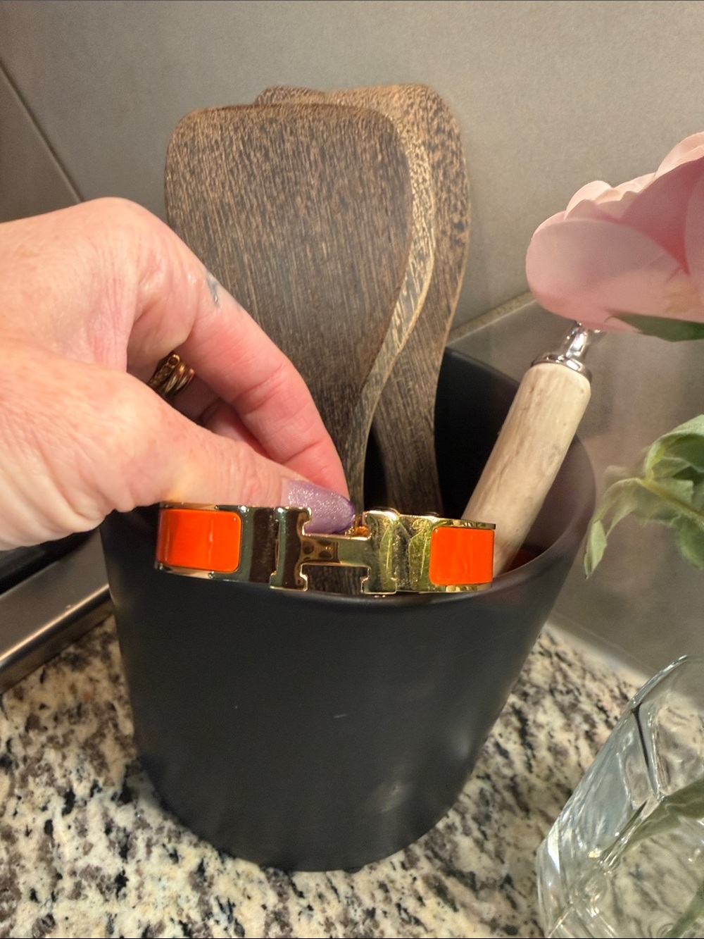 Gold-Tone Bracelet with Vibrant Orange Enamel Accents